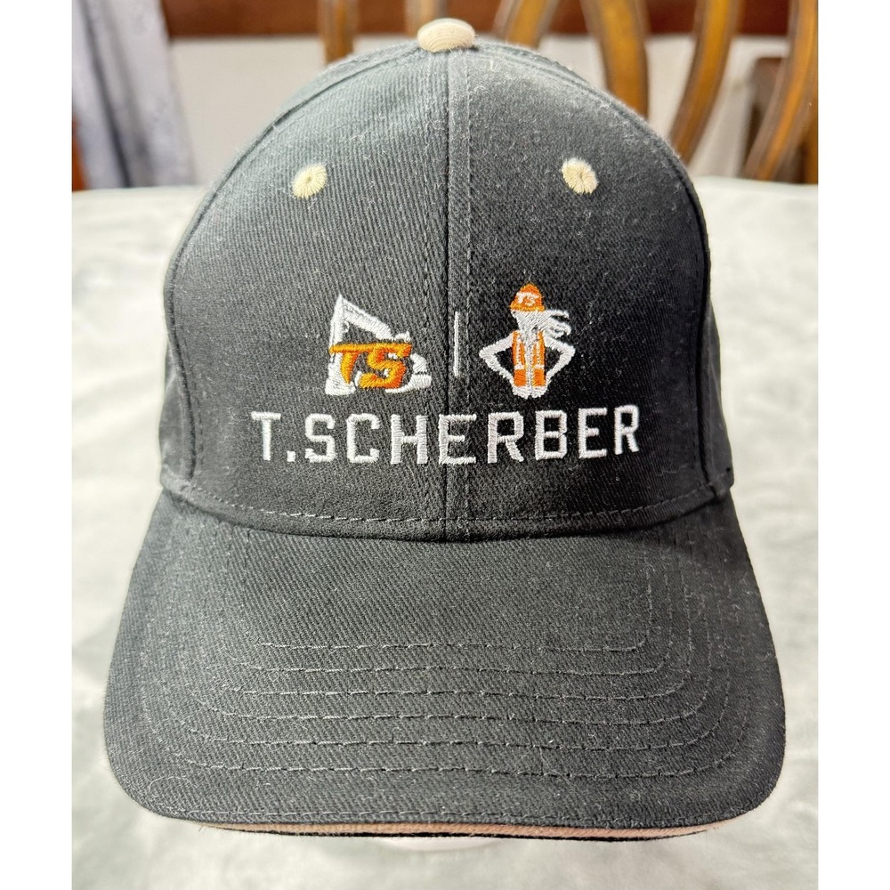 Otto T Scherber Hat Cap Strap‎ Back Mens One Size Black Construction Embroidered